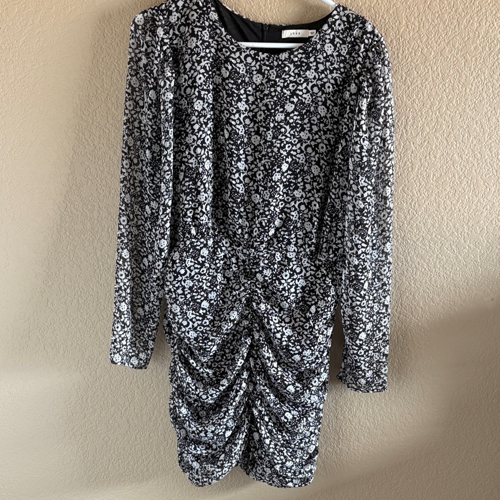 Lush Black and White Floral Long Sleeve Dress X-Large